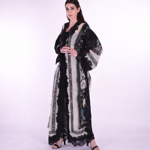 Luxury Woolen Printed Abaya Kaftan | Designer Lace-Trimmed Winter Ethnic <b>Cape</b> | Bohemian Pashmina Style Longline Kimono - Product Image 2