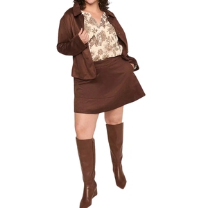 Falda Midi Casual de Satén Marrón para Mujer, Cintura Alta, Ajustada, Dobladillo Asimétrico - Product Image 1