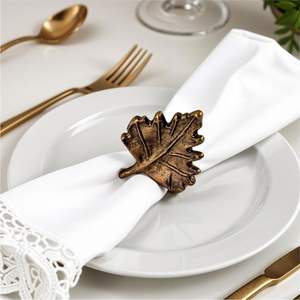 Juego de Servilleteros Modernos con Hojas Doradas, Servilletero de Aleación de Zinc para Navidad, Acción de Gracias, Banquetes, Eventos, Bodas - Product Image 4