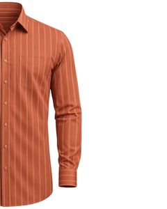 Chemise habillée sur mesure pour homme, rayures verticales orange rouille, coupe ajustée, boutonnée, manches longues, formelle et décontractée, pour le bureau, mélange de coton, OEM - Product Image 4