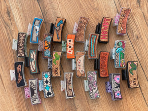 New Design Western Style Handmade Tooled Leather Hair <b>Claw</b> <b>Clips</b> Real Handmade Leather Hair Pins Accessories for Women and Girl - Product Image 5