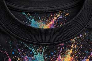 T-shirt pour homme noir à manches courtes et col rond en coton respirant, imprimé numérique motif éclaboussures de peinture abstraite colorées en X, style streetwear - Product Image 3