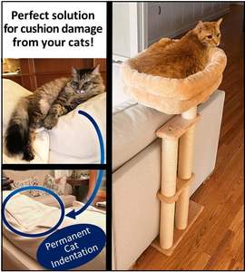 Coussin protecteur pour lit de chat, griffoir double en sisal pour griffes et poils, arbre/plateforme pour chat avec hauteur réglable de 24 à 40 pouces, lit en peluche - Product Image 1