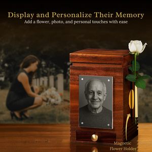 Luxury Solid Walnut Wood Rectangular Cremation Urn for Adult Ashes | 200 Cu <b>Large</b> Simple Memorial Urn <b>Photo</b> Display <b>Frame</b> - Product Image 5