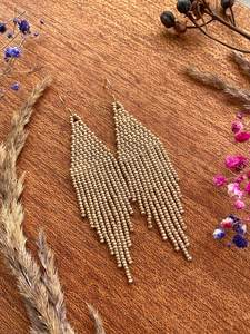 Boucles d'oreilles pendantes multicolores plaquées or avec pompons et perles, style bohème pour femme, fil de lin, motif or blanc, bijoux tendance - Product Image 5
