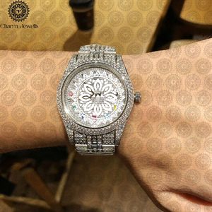 Charm Jewells Luxury Men's <b>Diamond</b> Encrusted Stainless Steel Analog Quartz <b>Watch</b> 40mm Round Case Folding Clasp - Product Image 2