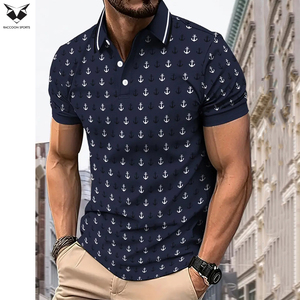 Best Quality In Different Color Breathable Product Newest Design In Blue With <b>White</b> Color Printed Men's Polo Shirt - Product Image 3
