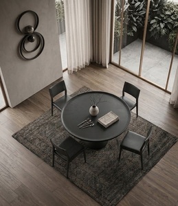 Table à manger ronde en bois massif noir, meubles de salle à manger modernes, taille personnalisée, fabrication artisanale, durable, extensible - Product Image 2
