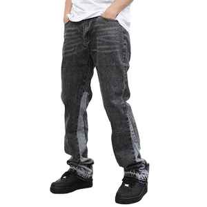 Jeans en denim noir ciré personnalisé DENIM, coupe évasée, empilés, pour hommes - Product Image 1