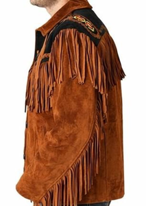 Modern <b>Men</b>’s Brown Wastern <b>Suede</b> Fringe <b>Jacket</b> Handmade Cowboy Coat with Black Yoke Vintage Cowboy Style Bulk Order - Product Image 4
