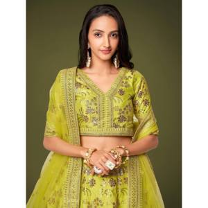 Prodigious Neon Green <b>Sequins</b> Work Lehenga Choli Set with Dupatta - Product Image 5