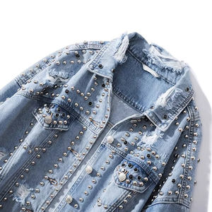 Wholesale Custom Made Stretch Denim <b>Jacket</b> Men's Denim <b>Jacket</b> Cotton Winter Plain Denim <b>Rhinestone</b> Men's <b>Jackets</b> - Product Image 4