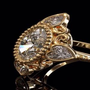 แหวนเพชรทรงรีประดับเพชรทรงหัวใจ แหวนทองคำขาว 14K สไตล์วินเทจ แหวนหมั้นสุดโรแมนติก ของขวัญแต่งงานสำหรับผู้หญิง - Product Image 2