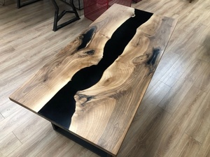 Plateau de table en résine époxy noire | Table de bureau moderne | Plateau de table de réunion | Table d'hôtel artisanale | Table de cuisine - Product Image 2