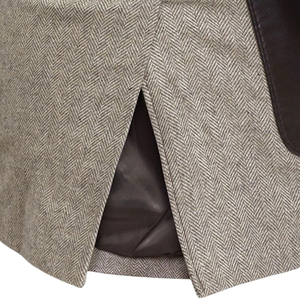 Blazer de mezcla de lana para hombre Leather Cult, con mangas de cuero marrón, solapa y botonadura sencilla. - Product Image 5