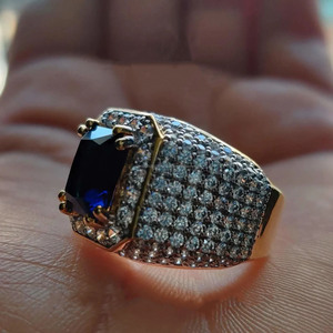 Emerald Cut Blue Sapphire Gemstone <b>Ring</b> 925 <b>Sterling</b> <b>Silver</b> Wedding <b>Ring</b> Big <b>Mens</b> Iced Out <b>Ring</b> Hip Hop Style Statement Jewelry - Product Image 5