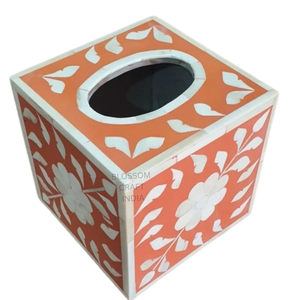 Porta pañuelos con incrustaciones de hueso, hecho a mano, de madera, diseño decorativo de lujo, elegante adorno para sala de estar, dormitorio u oficina - Product Image 1