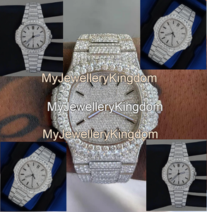 Reloj Mecánico de Oro Blanco con Diamantes para Hombre, Reloj de Pulsera para Viajes y Negocios, con Moissanita y Circonia - Product Image 3