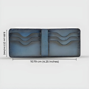 Portefeuille homme en cuir véritable de qualité supérieure, bleu océan ombré, avec fentes incurvées pour cartes et compartiment supérieur pour billets. - Product Image 4