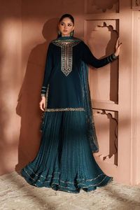 Salwar Kameez élégant pour femme, brodé or, en mousseline de soie, coupe ample, longueur ras du sol, style indien pakistanais, par Fashionista International - Product Image 5