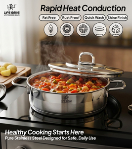 Ensemble de 6 casseroles peu profondes en acier inoxydable 18/10 de luxe avec couvercles en acier inoxydable, poignées en acier et base compatible induction - Product Image 5