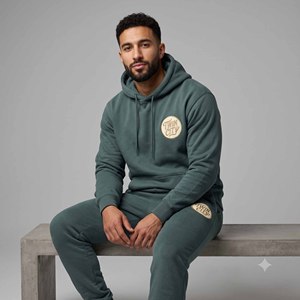 Twin City <b>Men's</b> Hooded Tracksuit Set Solid Green Full Length Joggers Sweatshirt Casual Wear Autumn Style Breathable 100% Cotton - Product Image 1