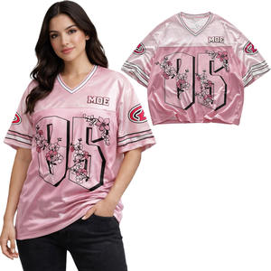 Jersey de Fútbol Americano para Mujer, Cuello en V, Malla, Diseño con Estampado de Flores Rosas y Número, Uniforme de Equipo Personalizado, Producción al por Mayor OEM - Product Image 1