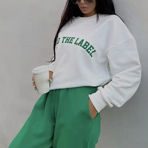 Women's <b>2</b> <b>Piece</b> <b>White</b> Crew Neck Sleeveless Short Top Green Pants <b>Set</b> Regular Fit Casual Summer Polyester/Cotton Knitted - Product Image 2