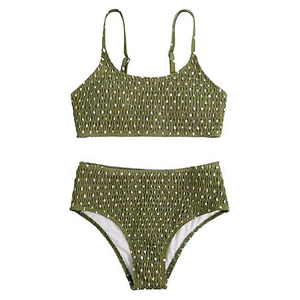 Conjunto de bikini de 2 piezas con estampado de lunares para mujer, top tipo bandeau de cintura alta, traje de baño elástico, ropa de playa de poliéster y elastano - Product Image 4
