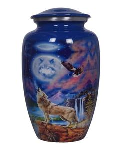 Urne funéraire noire moderne avec motif de pack de loups en course pour cendres commémoratives et souvenir - Product Image 6