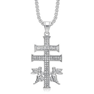 Colgante Cruz de Caravaca con Ángeles, Chapado en Oro Sólido, Moissanita y Diamantes Engastados en Canal, Amuleto Religioso, Joyería Unisex - Product Image 5