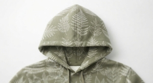 เสื้อฮู้ดดี้ผ้าเฟรนช์เทอร์รี่เนื้อหนา สีเขียวมะกอก พิมพ์ลายแบบดิสชาร์จ คอกลม มีเชือกผูกและกระเป๋าหน้า - Product Image 4