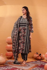 Ensemble de salwar kameez 3 pièces en pur coton – Coton Mal respirant pour le bureau et le quotidien pour femmes - Product Image 2