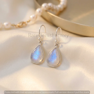Boucles d'oreilles pendantes en argent 925 avec pierre de lune arc-en-ciel, pierre précieuse naturelle, faites à la main, cadeau de bijoux avec une beauté éclatante - Product Image 3