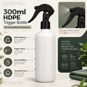 Botella de Spray con Gatillo de HDPE de 300 ml |   Botella Reutilizable para Limpieza del Hogar, para Superficies de Vidrio en Cocina y Baño, y Productos de Cuidado del Hogar - Product Image 5