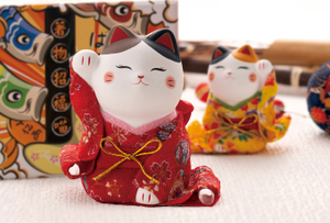 Statue de chat porte-bonheur Maneki Neko en céramique japonaise, ronde, artisanale, décoration traditionnelle pour la maison, cadeau de Nouvel An pour les entreprises - Product Image 4