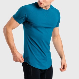 Men's Blue O-Neck Short Sleeve <b>T</b>-Shirt Regular Fit Knitted Breathable 100% Polyester 300g Casual Solid Color Contrast <b>Back</b> Panel - Product Image 5