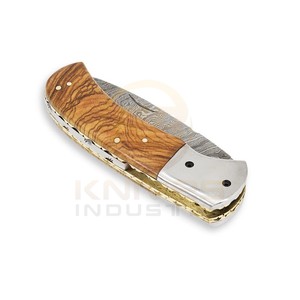 มีดพับเหล็กดามัสกัสทำมือแบบกำหนดเองสำหรับ OEM พร้อมด้ามไม้มะกอก |   มีดพกพา EDC ระดับพรีเมียมสำหรับล่าสัตว์และตั้งแคมป์ - Product Image 4