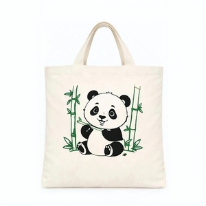 Bolsa de Mano de Algodón con Estampado de Panda, Bolsa de Compras Reutilizable de Lona, Bolsa de Hombro Ecológica para Llevar Comestibles con Estampado de Corazón, Regalo para Uso Diario - Product Image 1