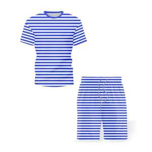 Ensemble t-shirt et short rayés rouge et blanc pour homme, col rond, décontracté, respirant, vêtements d'été, coton tricoté - Product Image 5