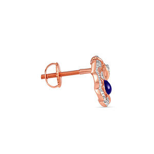 Rose Gold Floral <b>Blue</b> Enamel Diamond <b>Stud</b> <b>Earrings</b> - Product Image 3