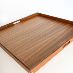 Plateau de service personnalisé en bois de noyer avec poignées en métal Tayyab Artisanat Couleur personnalisée - Product Image 1