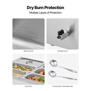 Commerciale 1500W elettrico in acciaio inox scalda alimenti 6-Pan riscaldamento rapido Buffet zuppa di baggine mestoli perforati per - Product Image 6