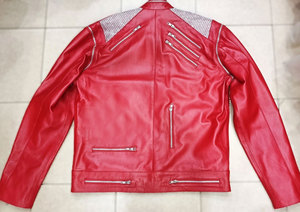 Premium Genuine Sheepskin Red <b>Leather</b> Winter Biker <b>Jacket</b> <b>Men</b> Detachable Sleeves Stand Collar Multi Zipper Front MJ <b>Leather</b> - Product Image 3