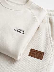 ONETEN APPARELS Conjunto Deportivo 2 en 1 para Hombre, Blanco, de Algodón, Manga Larga, Media Cremallera, Corte Holgado, Estampado, Ropa Casual de Otoño - Product Image 6