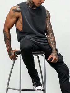 New Design Summer 100% Cotton Men Vintage Washed Distressed Oversized Tops T Shirts Sleeveless Shirts Gym Men Tank Tops for Men - Product Image 4