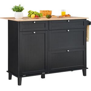 Carrito de Cocina con Cubierta de Madera de 50 Pulgadas, con Contenedor de Basura de 10 Galones, Barra de Desayuno y Mesa de Comedor Estilo Rústico para Sala de Estar - Product Image 2