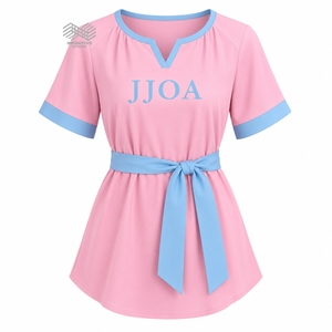 ชุดเดรสทูนิคผู้หญิงแบบมีเข็มขัด JJOA Jack and Jill of America สีชมพู สีฟ้า ปักลาย แขนสั้น สำหรับขายส่งและสั่งทำได้ - Product Image 1