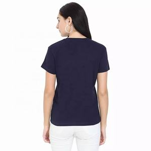 T-shirt col rond en coton et Polyester pour femme, vêtement décontracté de haute qualité, couleur bleue - Product Image 4