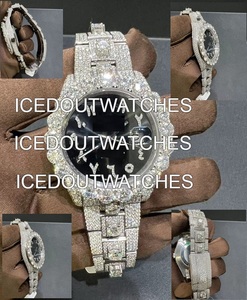 Reloj de Lujo de Alta Gama con Esfera Grande, Diseño de Diamantes VVS Moissanite, Reloj de Pulsera de Cuero para Hombre con Incrustaciones de Diamantes - Product Image 1